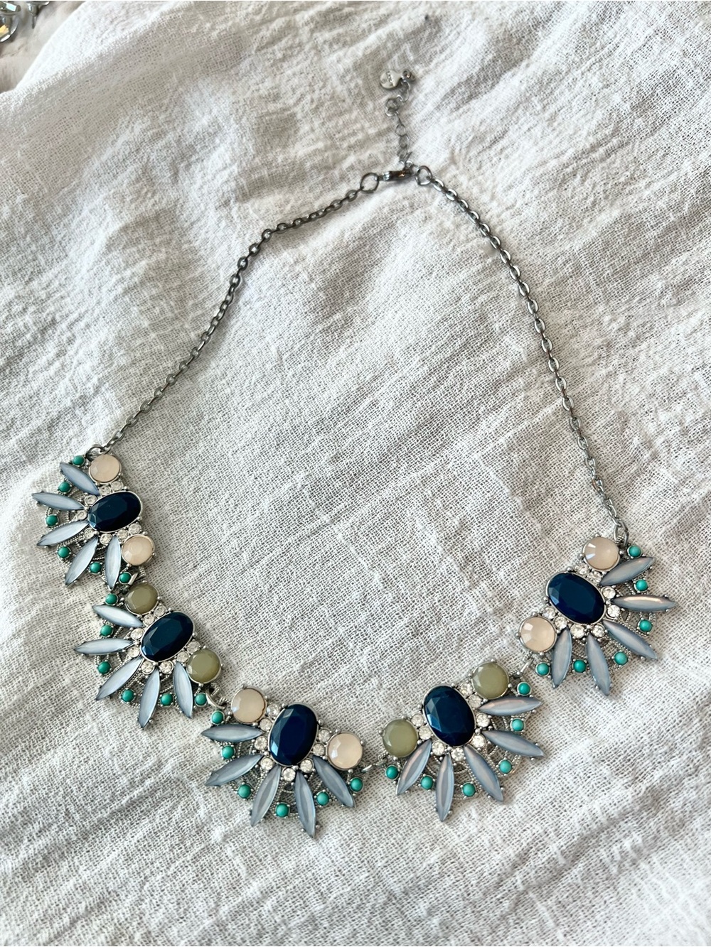 Anne Taylor Loft Statement Navy and Turquoise Crystal Bib Necklace